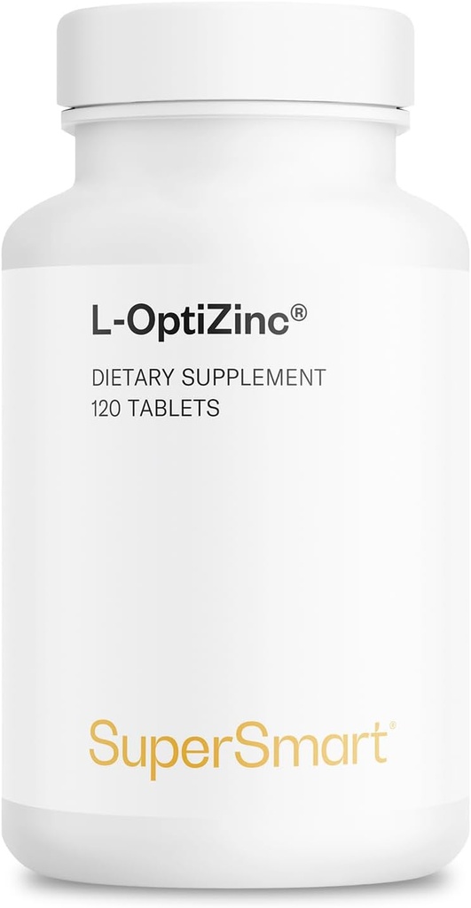 SuperSmart - L-OptiZinc 30mg por día (Patented & Highly Bioavailable) - Zinc Methionine Supplement - Natural Sweet Taste ← Non-GMO & Gluten Free - 120 Tablets