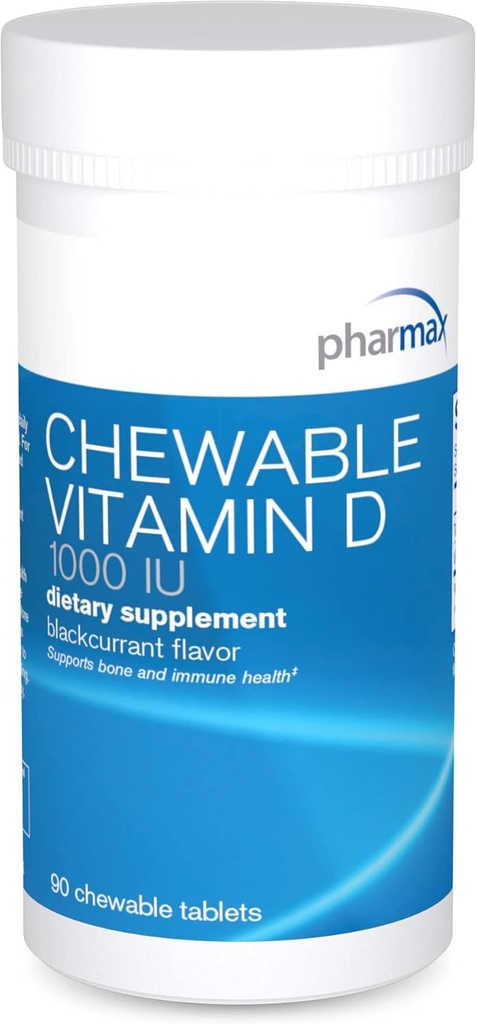 Pharmax Chewable Vitamina D (1000 UI) soporta el desarrollo y mantenimiento de los huesos y dientes TENIDO 90 Tablas Chewable