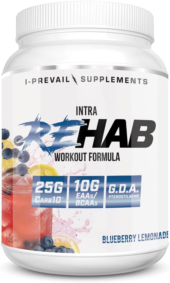 Rehab High Performance Intraworkout Fórmula 10g BCAA &amp; EAA – Carb10 ¦ Enhance Recovery " Hydration ← Keto Friendly ← 25 Servings (Blueberry Lemonade, 25 Serving)