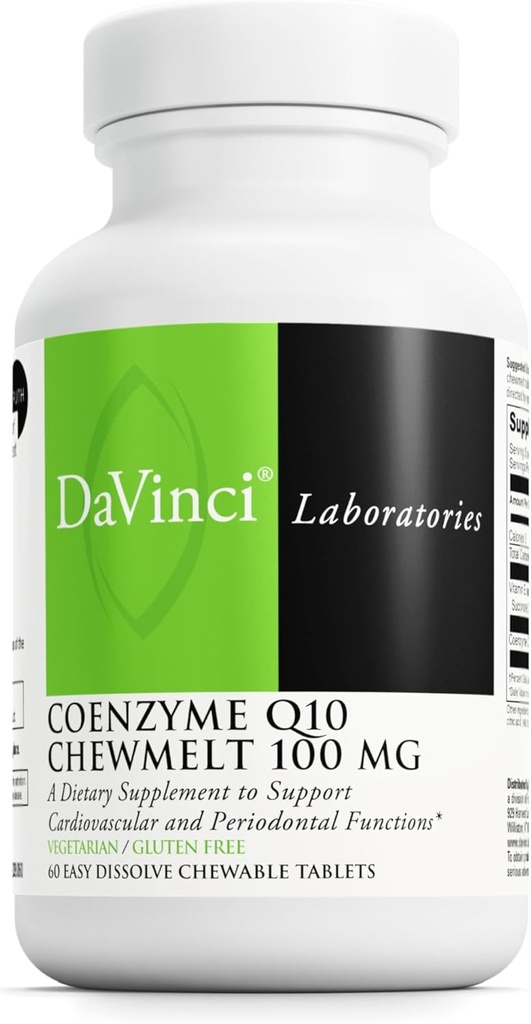 DAVINCI Laboratorios Coenzima Q10 Chewmelt 100mg - Soportes Liver, Brain, Heart Health &amp; More with Vitamin E &amp; CoQ10* - 60 Chewable Tablets