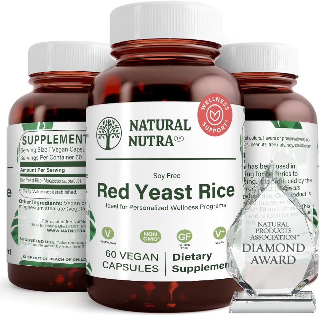 Natural Nutra Red Yeast Rice Extract, Cardiovascular Support, Helps Enhance Immunity, Helps Maintain Body Fats & Fluid Flow, Improve Digestion, Gluten Free Supplements, 600 mg, 60 cápsulas (2 Pack)