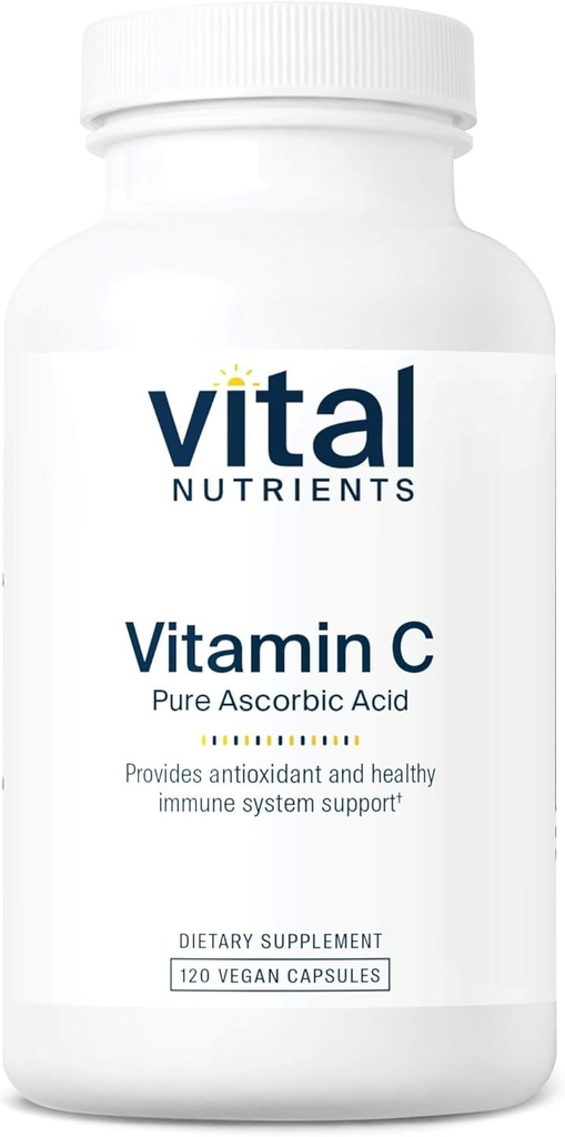 Nutrientes Vitales Vitamina C 1000mg (100% ácido ascórbico puro) Silencioso Suplemento Antioxidante Vegano para Apoyo Inmunitario y Absorción de Hierro* ← Gluten, Dairy y Soy Gratis Silencioso No-GMO Silencio 120 cápsulas