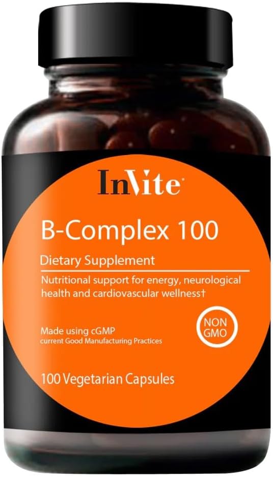 Invitar Salud B-Complex 100 - Apoyo Mood, Energía, Salud Inmune &amp; Bienestar general - 100 Day Supply - 100 Vegetarian Capsules
