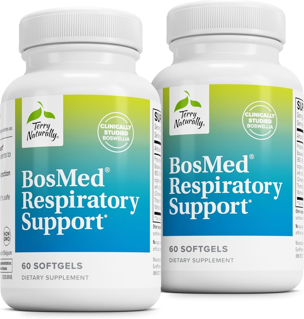 Terry Naturalmente BosMed Respiratory Support - Respiratory Support Supplement - Herbal Supplement for Lung Support - Healthy Lung Supplement for Clear Bronchial Passages - 60 Softgels (Pack of 2)