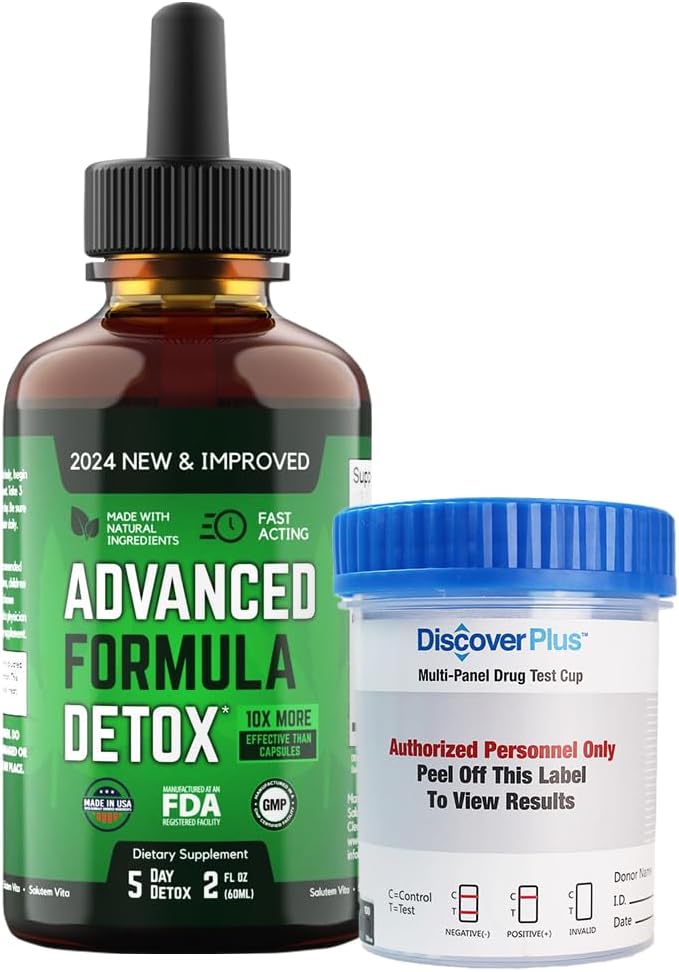 Salutem Vita™ Liquid Advanced Formula Detox - Detox Kit with Test Cup: Liquid Dietary Supplement for Total Body Cleanse - Supplement for Toxin Removal - 1 Pack - 2 Fl Oz (20 Servings)