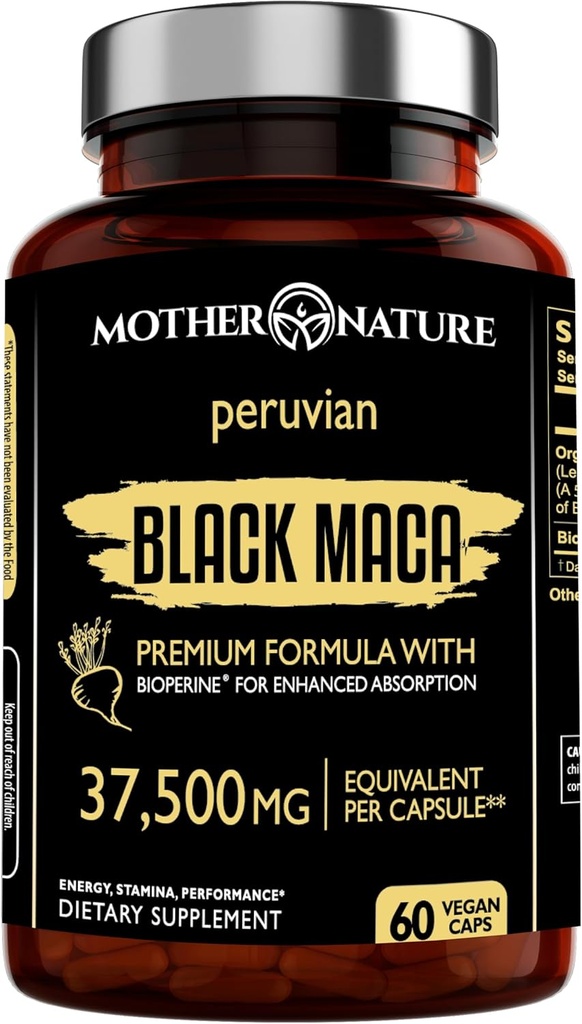 Negro Maca Root 50:1 Extracto 37,500mg – 60 cápsulas orgánico Peruana Maca Peruana Suplemento para los hombres ← Energía de alta potencia, Mood &amp; Performance Apoyo latitud Vegan, No GMO