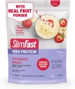 SlimFast High Protein Smoothie Mix Plus Fruit Powder, High Protein Meal Replacement Powder, Fiber, Vitamina C, 21 Servings, 1,29 libras, Strawberry Banana (Packaging May Vary)