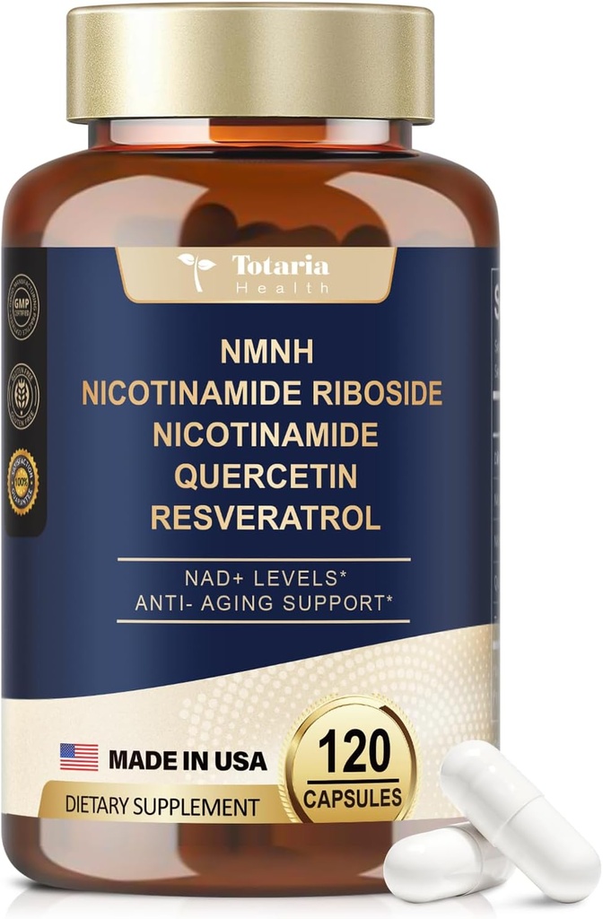 NMNH (Dihidronicotinamide Mononucleotide), Premium NMN Suplemento alternativo con Niacinamida libre de flash (Vitamin B3), Quercetin y Trans-Resveratrol, 120 cápsulas