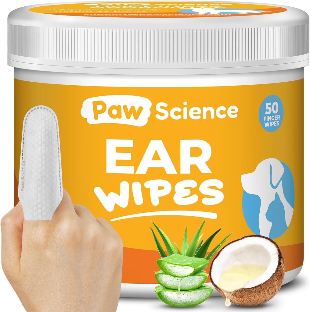 Dog Ear Cleaner Wipes – Finger Wipes for Dogs & Cats – Cleaning, Soothing, & Deodorizing Itchy Ears – Pet Ear Relief Solution (Coconut)