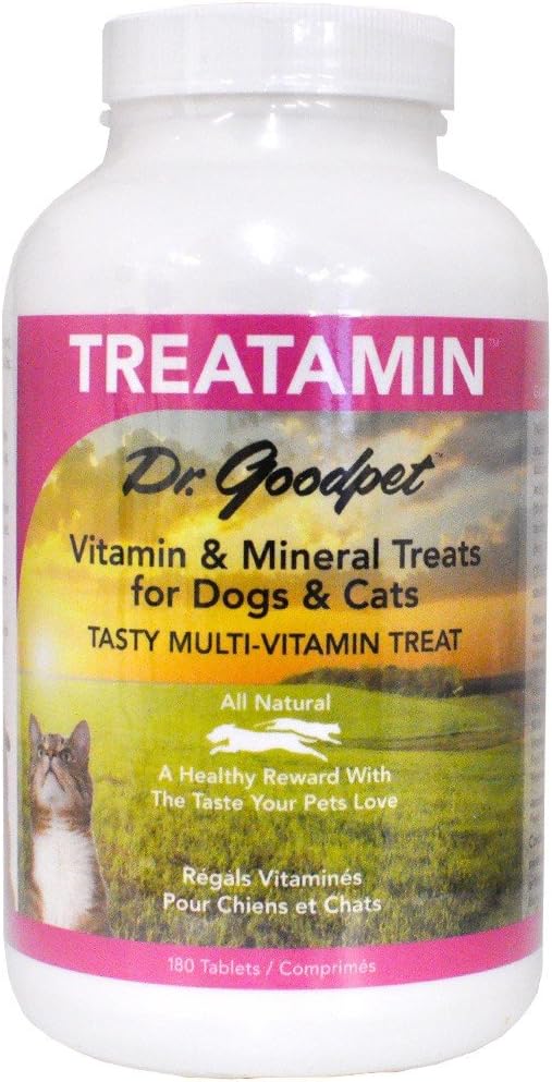 Dr. Goodpet Treatamin - Delicious All Natural Healthy Vitamin/Mineral Treats for Dogs & Cats with Goats Milk Whey- 180 pestañas