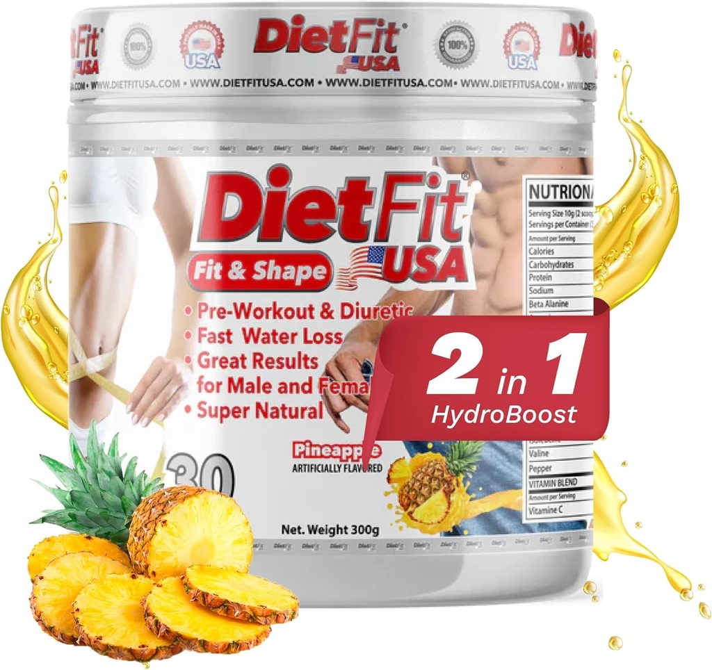DIETFIT ← Pre-Workout y Diuretic 300 Grams ← Hidroboost 2-in-1 ← Pre-Workout " Diuretic ← Intense Energy ← Pineapple Flavor ← 30 Servimientos tención Fitness Suplementos