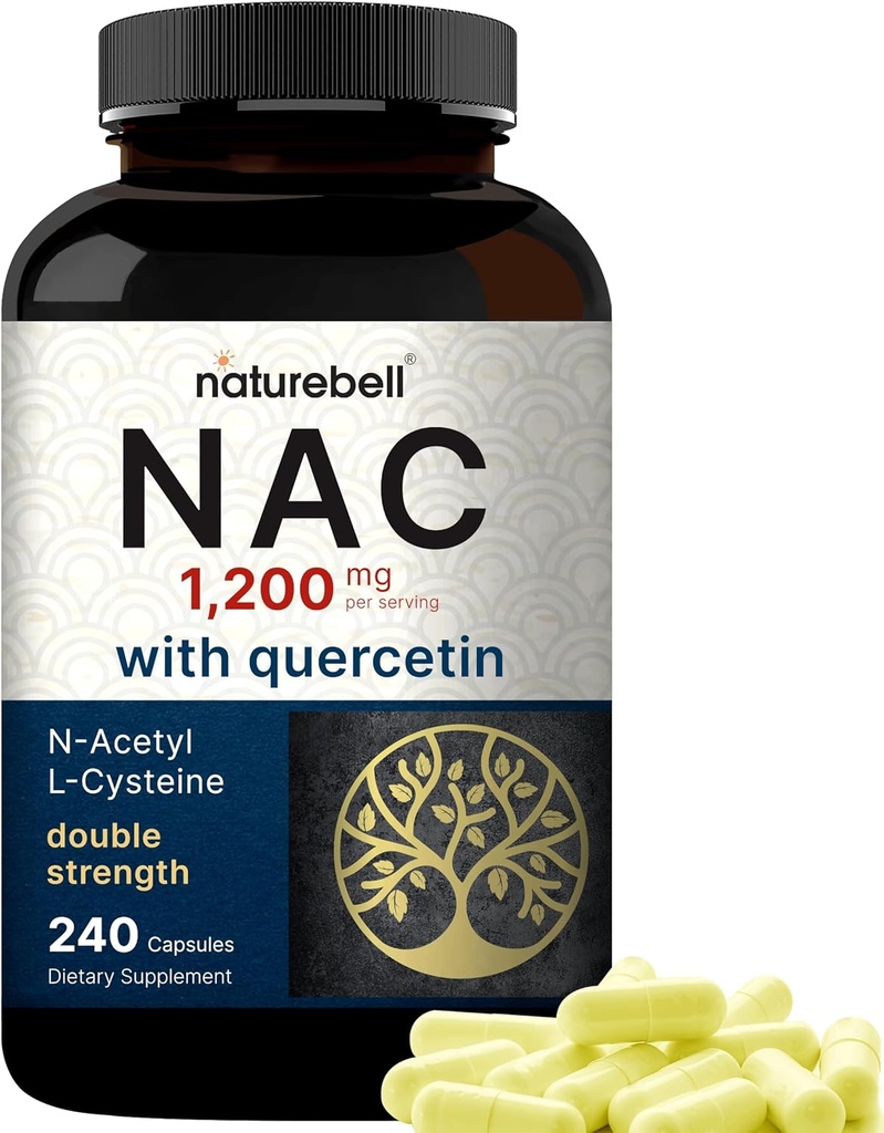 NatureBell NAC Suplemento 1200mg Por Serving Silencio 240 Capsules, N-Acetyl Cysteine with Quercetin ¦ Double Strength - Soporte para Immune, Liver, " Lung Health