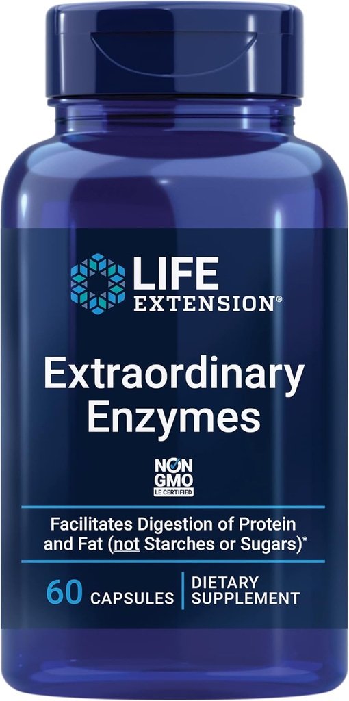 Extensión de la vida Extraordinaria Enzimas, Apoyo Digestivo para la Salud, Absorción Nutriente, Enzimas Digestivas, No GMO, 60 cápsulas