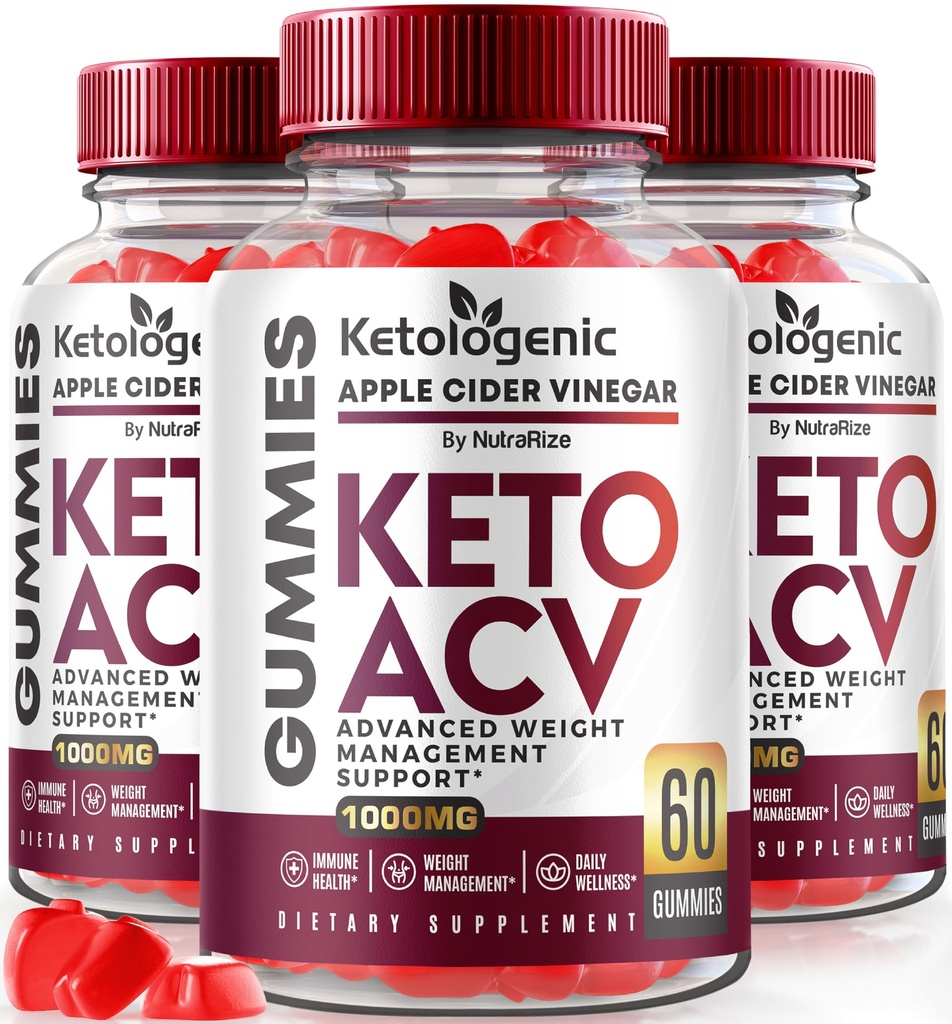 NutraRize (Pack of 3 Ketologenic Keto ACV Gummies Advanced Weight Pérdida, Detox Fórmula, Apple Cider Vinegar Suplemento (180 Gummies)