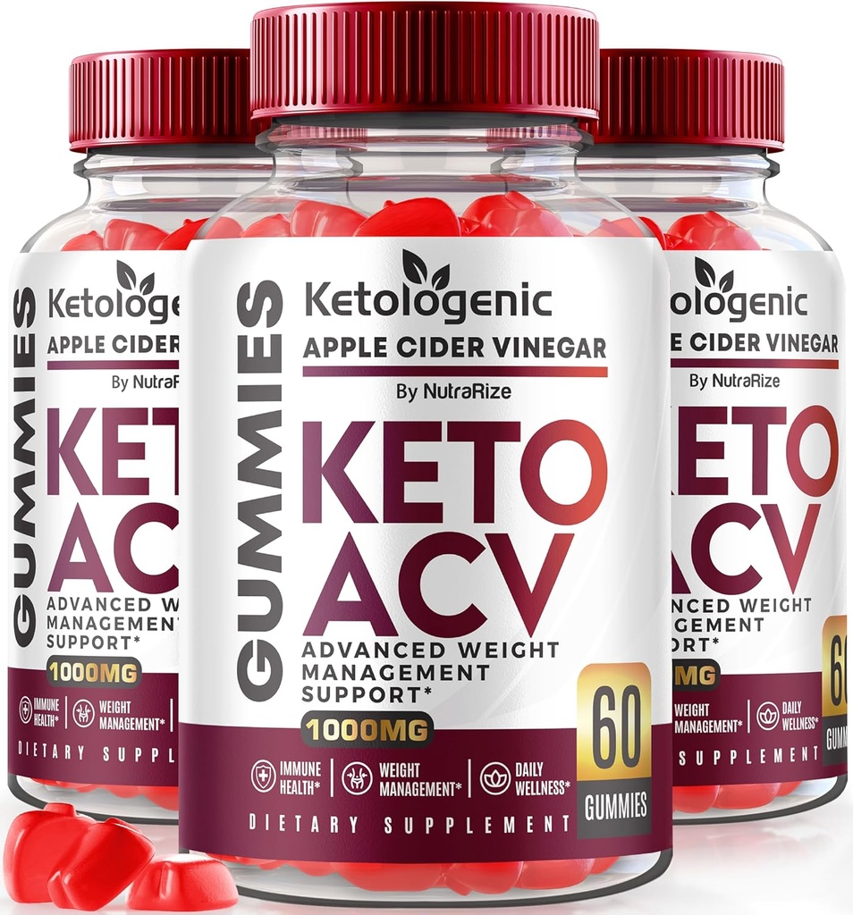 NutraRize (Pack of 3 Ketologenic Keto ACV Gummies Advanced Weight Pérdida, Detox Fórmula, Apple Cider Vinegar Suplemento (180 Gummies)