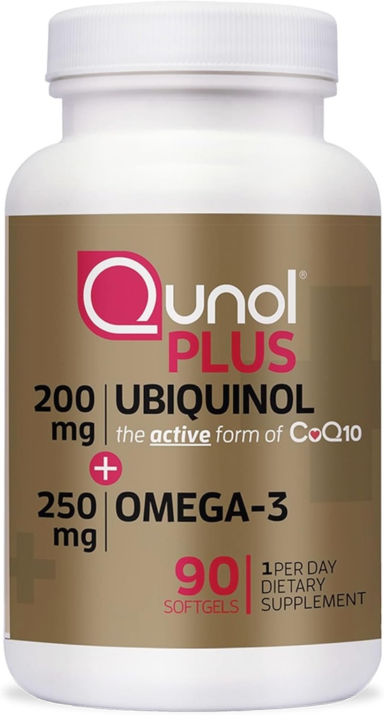 Qunol Plus Ubiquinol Coq10 200mg con Omega 3 250mg Extra Strength Antioxidant (Bovine Version), 90 Conde