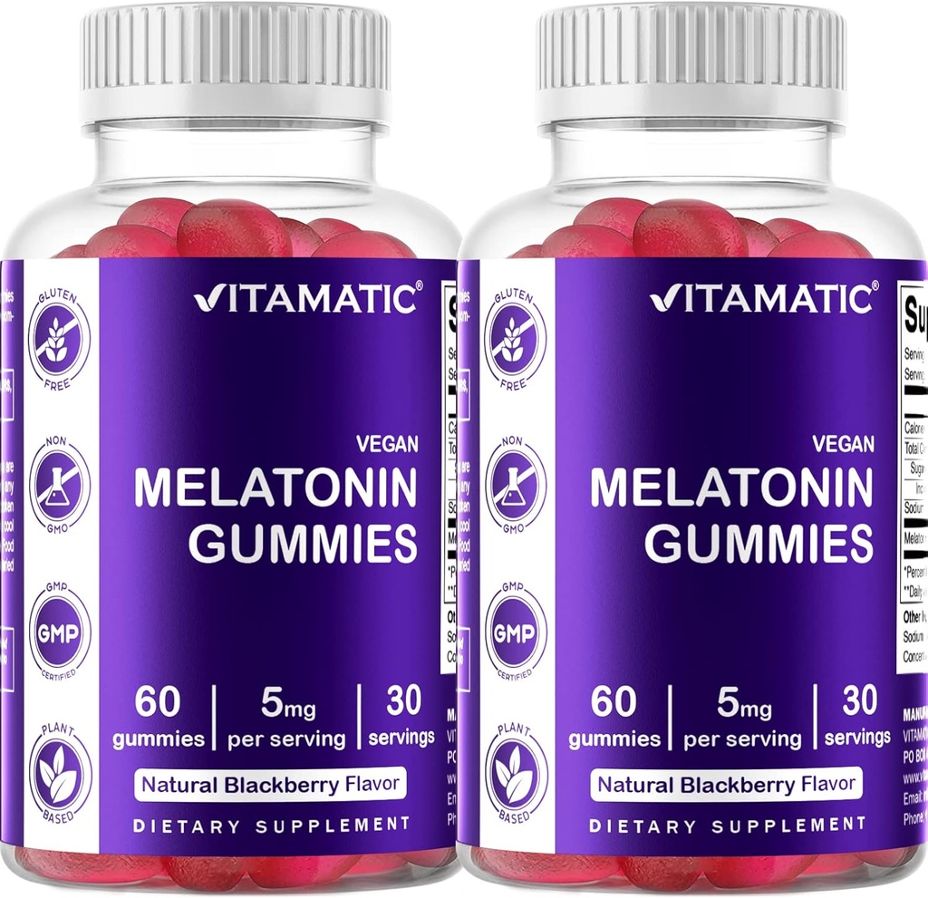 Vitamatic Melatonin Gummies - (2,5 mg 5 mg & 10 mg Doses) - 60 Cuentas Cada - (Pack of 2)