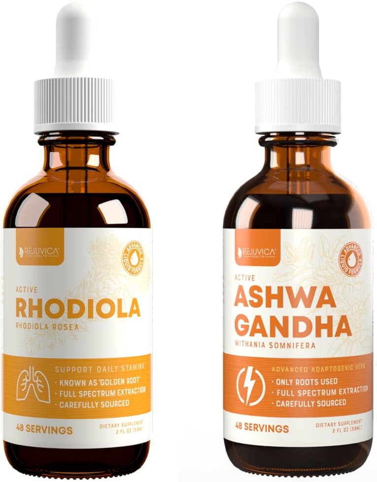Rejuvica Health Active Rhodiola + Active Ashwagandha - Support Energy + Stress - Liquid Delivery for Better Absorption - Rhodiola Root " Ashwagandha Root
