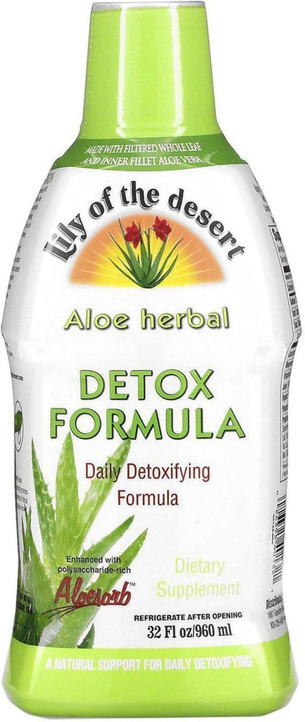 Lily Of The Desert Aloe Vera Herbal Detox Fórmula - Aloe Vera Juice with Milk Thistle, Slippery Elm, Burdock Root, Dandelion Root, and Echinacea for Gut Health, Liver Support, and Wellness, 32 Oz