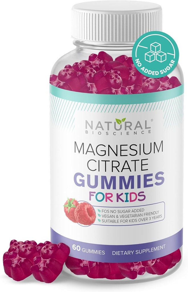 Calma niños Magnesium Citrate Gummies - Apoyo al sueño, Magnesio Chewable Niños Suplemento 100mg, Alivio del estrés, Salud del hueso, Relajación muscular, Libre de gluten, Sabor natural 60 Gummies Vegan