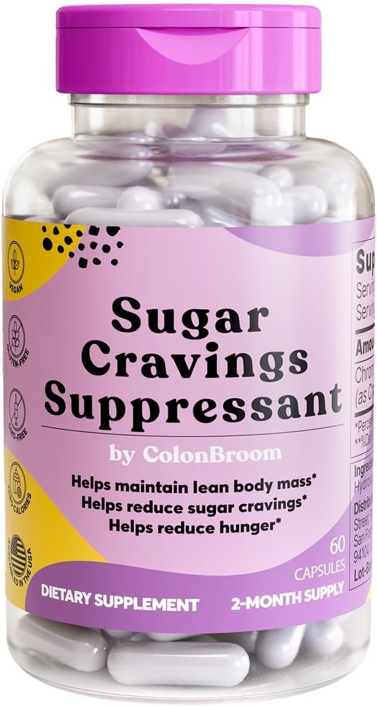 ColonBroom Chromium Picolinate 200mcg - Colon Broom Anti Sugar Craving Suppressant - 60 cápsulas, Vegan, Gluten Gratis, No GMO