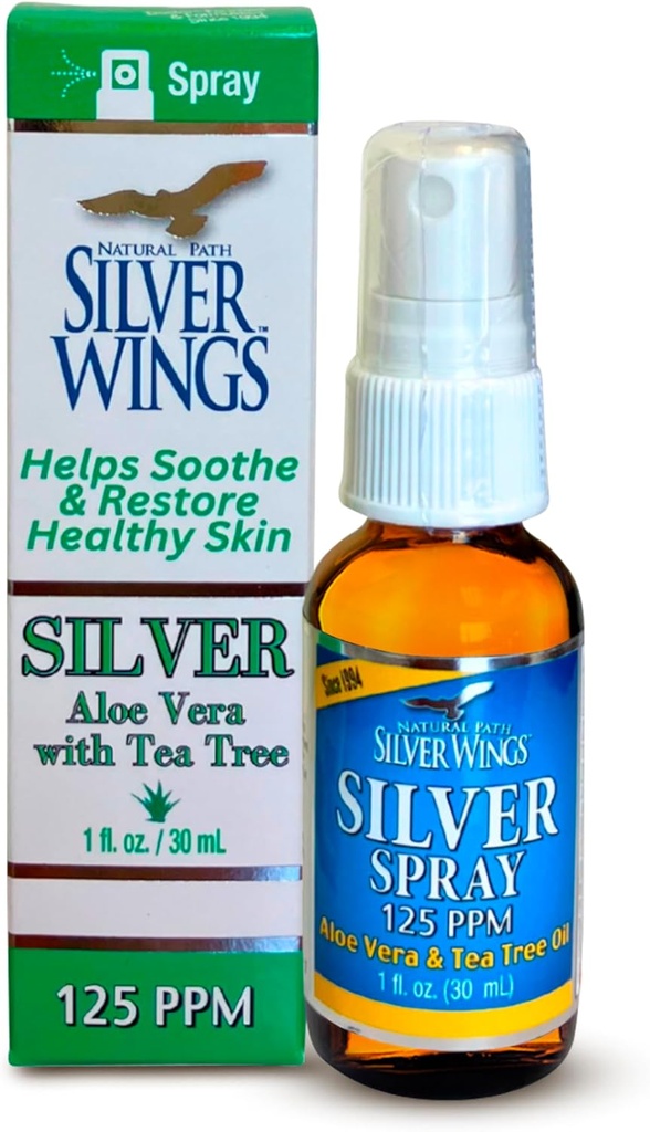 Alas de plata de ruta natural - Plata con Aloe Vera &amp; Tea Tree Oil – 125ppm - 1oz