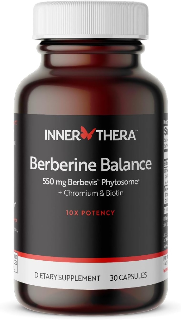 Berberina, 550 mg Patented Berbevis Berberine Phytosome Plus Biotina y Cromo, Ausorción mejorada, Gluten-Free, Vegan, 30 Veggie Caps