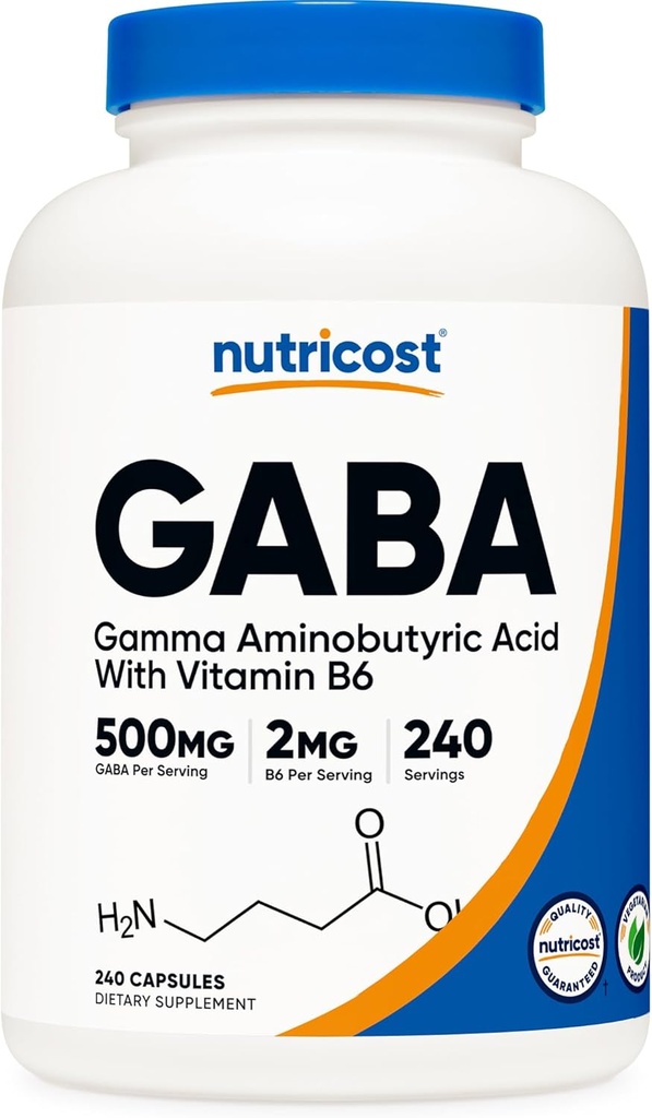 Nutricost GABA (Gamma Aminobutyric Acid) + Vitamina B6, 500 mg por Serving, 240 cápsulas