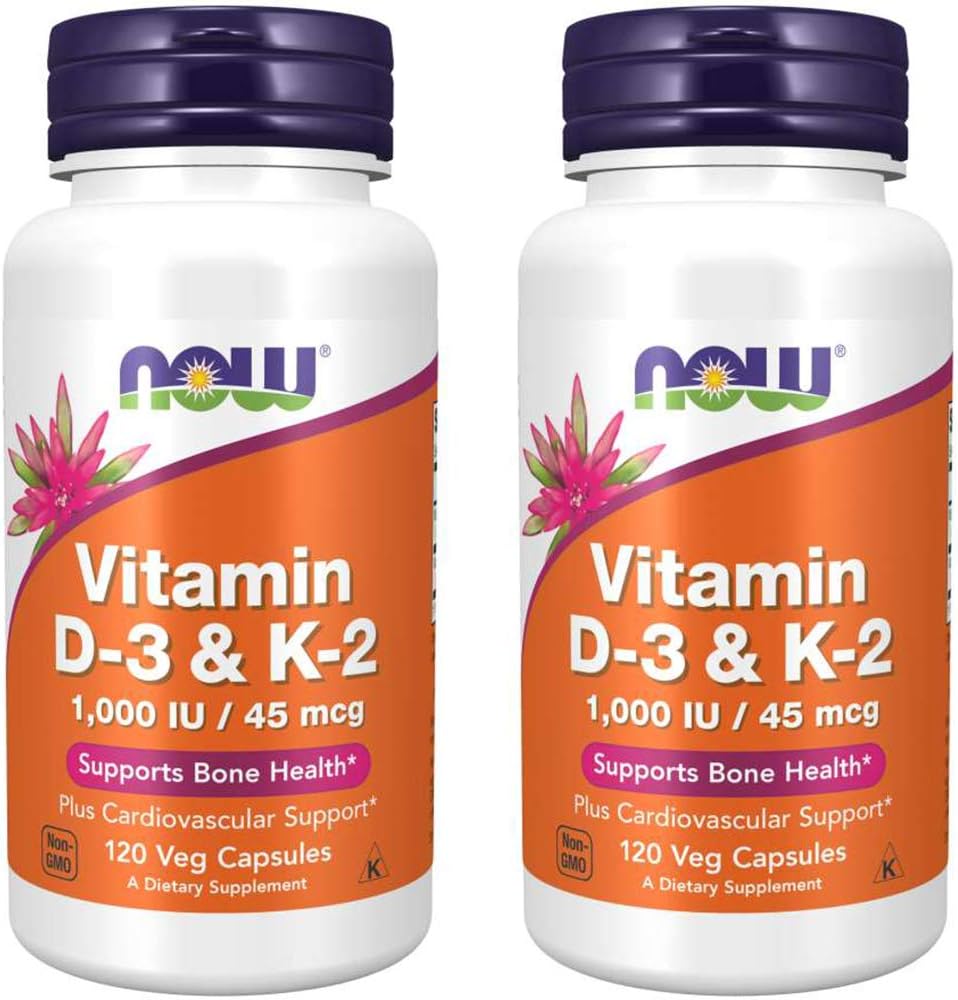 AHORA Alimentos Vitamina D-3 &amp; K-2, 120 cápsulas de Veg, 2 Pack