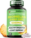 Bromelaina de alta potencia de Yuve 500mg 2400GDU Enzymes Digestivos - Gut & Joint Health from Pineapple - Ayudas Digesting Proteins - Planta-Basada, No-GMO, 3er Parte Tested - 120 cápsulas