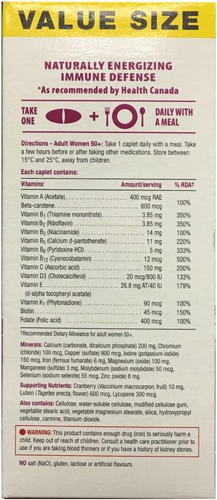 Jamieson 100% multivitamina completa para mujeres 50+, 150 caplets