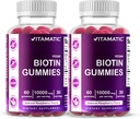 Vitamatic Biotin Gummies 10,000 mcg for Stronger Hair, Skin & Nails - 60 Gummies Vegan - También llamada Vitamina B7 (2 Botellas)