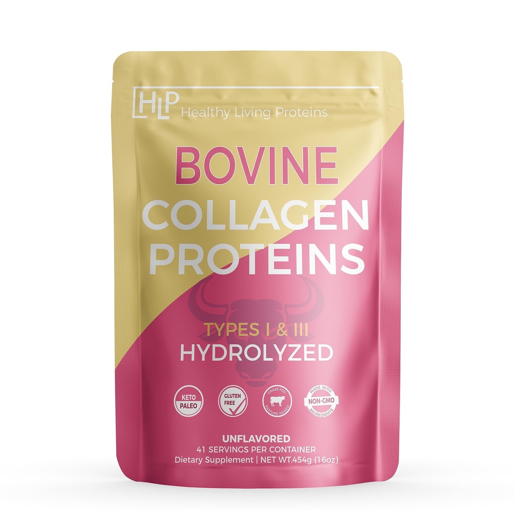 Proteínas vivas saludables - Bovino hidrolizado - Colágeno Proteína Tipo 1 & 3 Desflavorado - Colágeno Polvo - Peptidos de grano, pastados - Peptidos de Bovino - Keto & Paleo - Gluten Gratis (Desarrollado 16 oz)