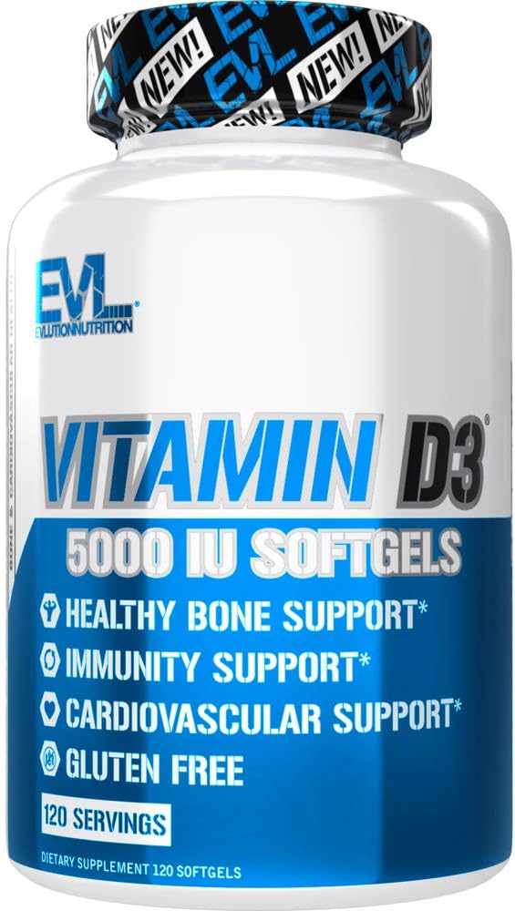 Evlution Nutrition Vitamin D3, 5000 UI High Potency, Bone and Joint Support Immune System Health, Non-GMO and Gluten-Free, Value Size (120 Servings)