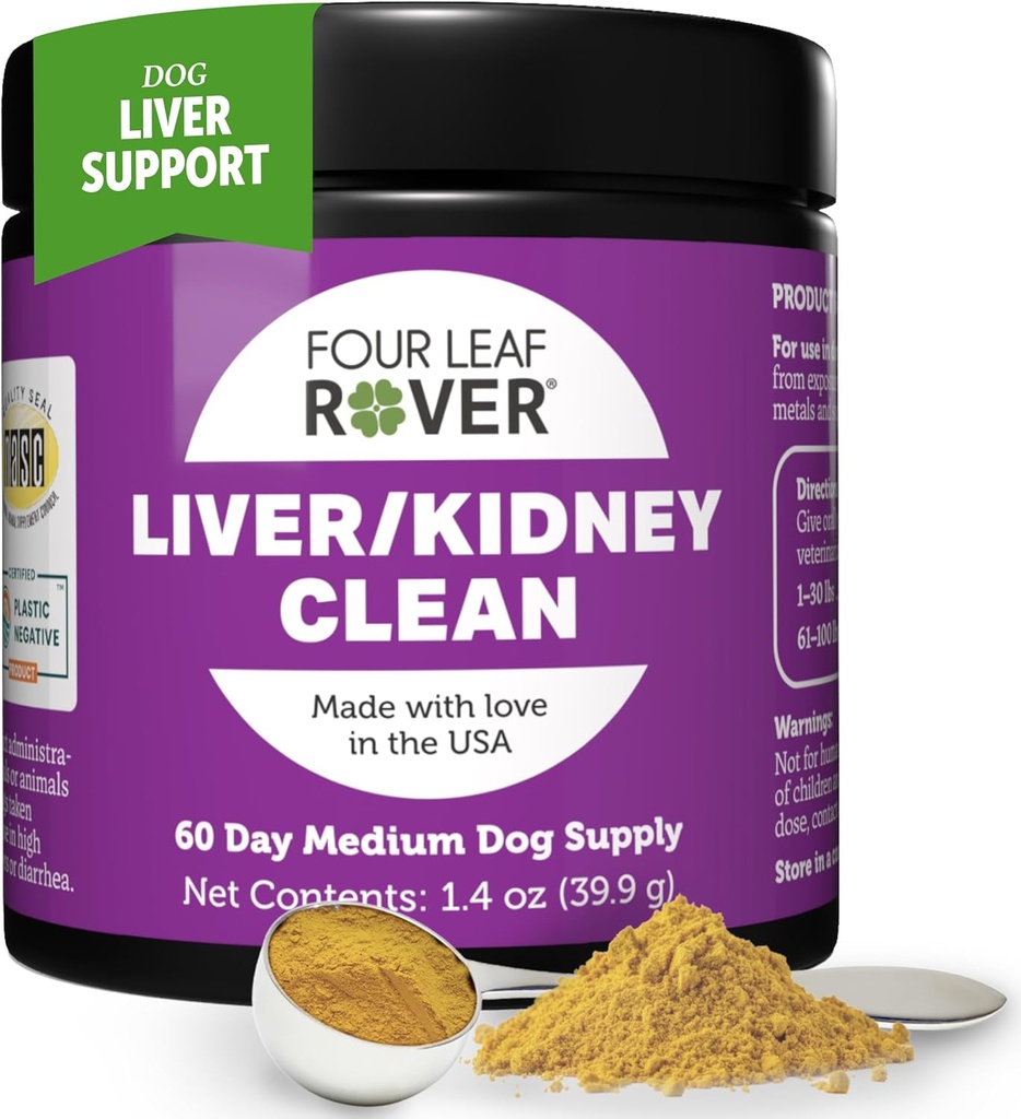 Four Leaf Rover Dog Liver Support - with Organic Milk Thistle & Mushrooms - with Kidney Support - Detox &amp; Cleanse - Veterinarian Formulated