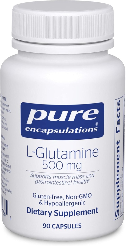 Pure Encapsulations L-Glutamine 500 mg - Supplement for Immune and Digestive Support, Gut Health and Lining, Metabolism, and Muscle Support* - with Free-Form L-Glutamine - 90 Capsules