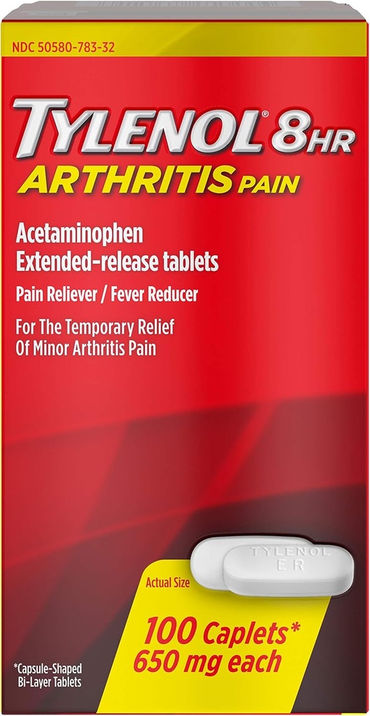 Tylenol 8 cápsulas de dolor de artritis, 650mg - 100 ct, Pack de 4