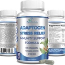 Adaptogen Stress Relief Immune Support Formula - Adaptogenic Adrenal Support with Ashwagandha, Astragalus, Ginseng, Holy Basil, Rhodiola, Amla, Maca, Schisandra, Non-GMO - 60 cápsulas