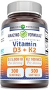 Fórmulas asombrosas Vitamina D3 5000 UI con Vitamina K2 100 Mcg TENIDO D3 + K2 Suplemento Complejo Silencio Softgels Silencio No-GMO ANTE Gluten-Free TEN Made in USA (1 Pack, 300 Cuenta)