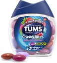 TUMS Chewy Bites Tablas antacidas para el alivio de la indigestión de acidez picante, bayas surtidas, 32 Cuenta