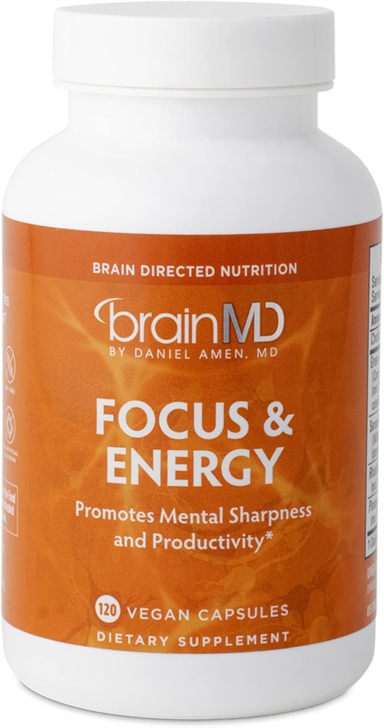 BRAINMD Dr Amen Focus " Energy - 120 Capsules, Pack de 2 - Promueve la concentración " Atención - Caffeine Free, Gluten Free - 60 Total Servings