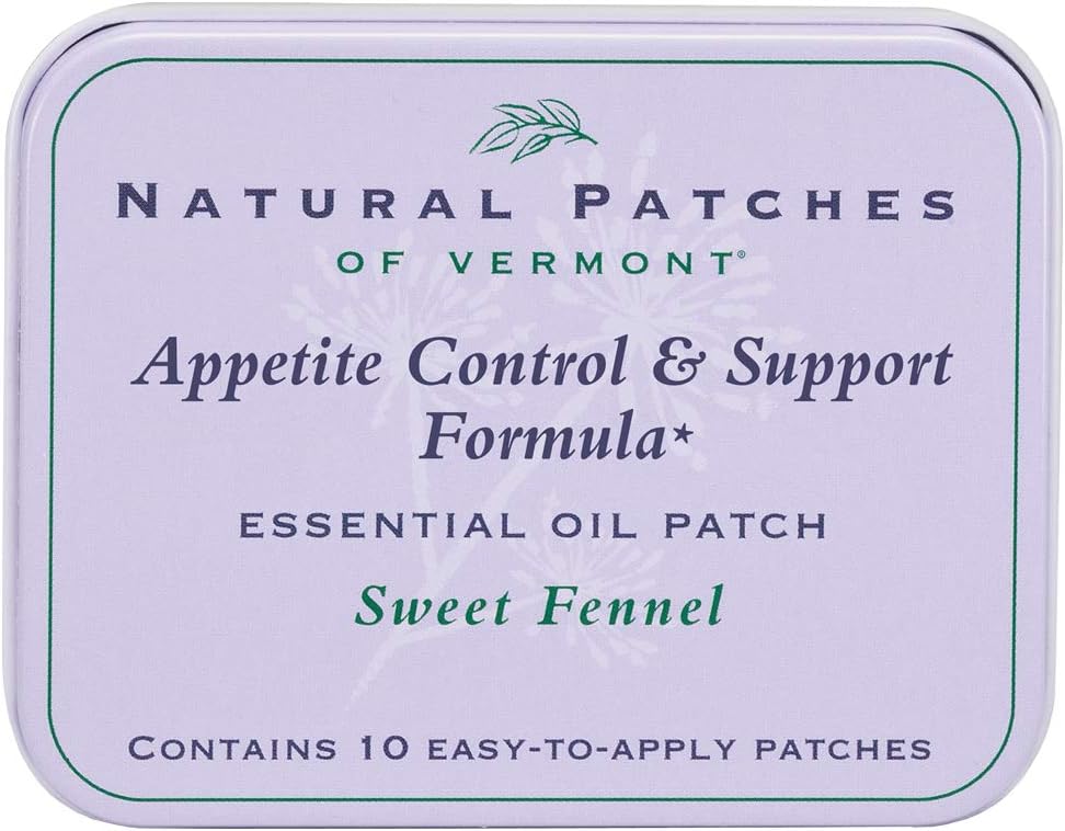Patches naturales de Vermont Apetito Aceite Esencial Supresivo Patches, Fresco, Tin de 10 patas