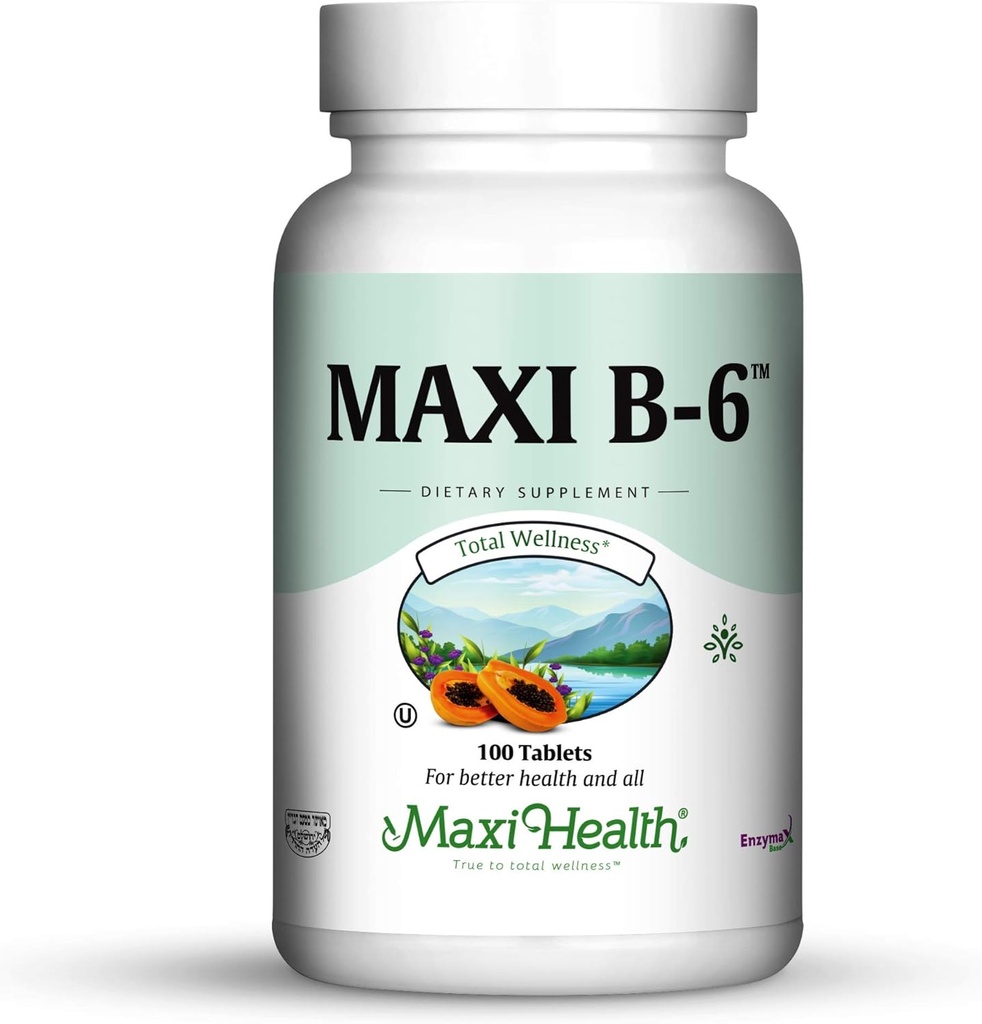 Maxi Health B-6 - Vitamina B6-100 mg Salud cardiovascular - 100 Tabletas - Kosher (100 Cuenta, Pack de 2)