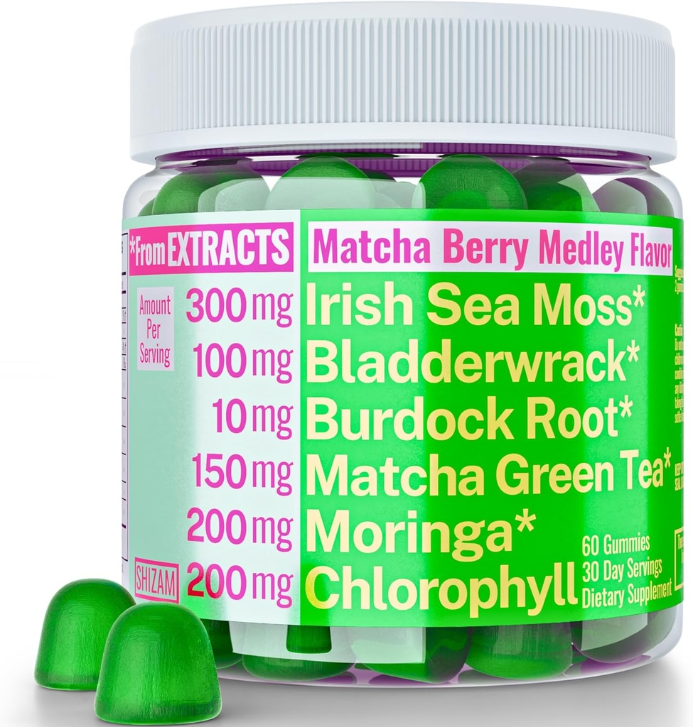 Moringa Irish Sea Moss Chlorophyll EGCg Green Tea Burdock Root Bladderwrack Super Greens Gummies, Powder Capsules Pills Liquid Drops Oil Tincture Suplemento Suplementos Alt, Organic Green Seamoss