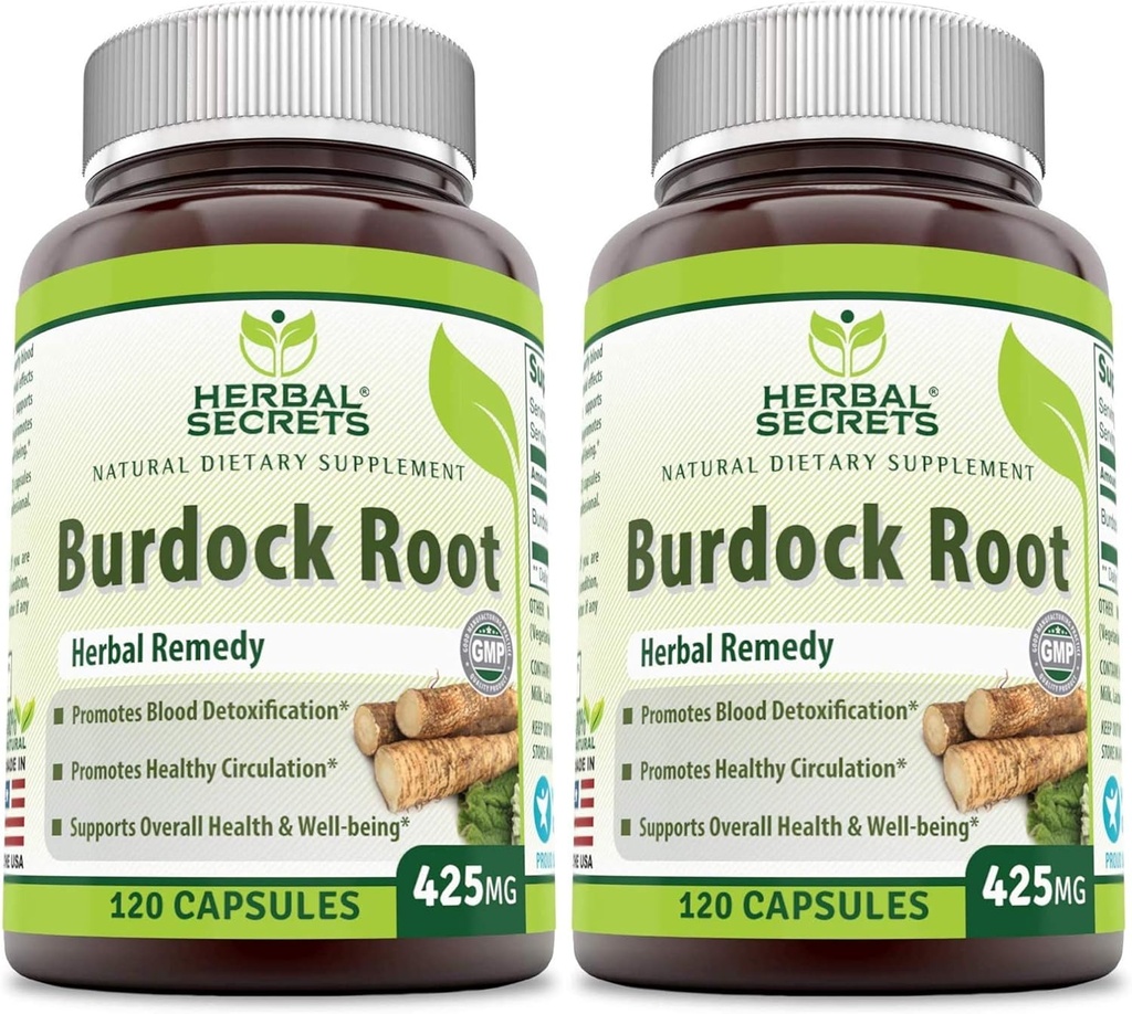 Herbal Secrets Burdock Root 425 Mg Capsules (No-GMO) (120 Cuenta - Pack de 2)
