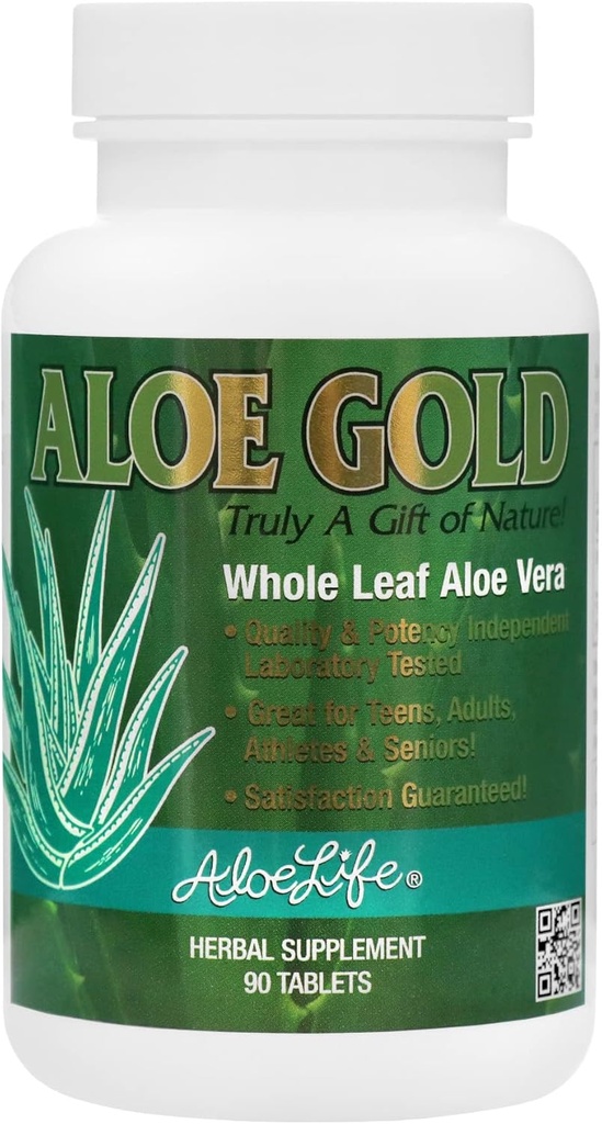 Aloe Life - Aloe Gold Tablets, Immune Support &amp; Healthy Herbal Bitters, soporta la digestión adecuada, promueve la energía " Body Wellness, Certified Organically Grown Whole Leaf Aloe Vera Leaves (90 Tablets)