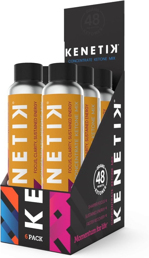 KENETIK Ketone Drink Mix, Exogenous Ketones Blend, Keto, Caffeine &amp; Sugar Gratis, Vegan Suplemento Para Energía Limpia y Enfoque Mental, Coffee Alternative with D-BHB - Pineapple Passionfruit Flavor, 6PK
