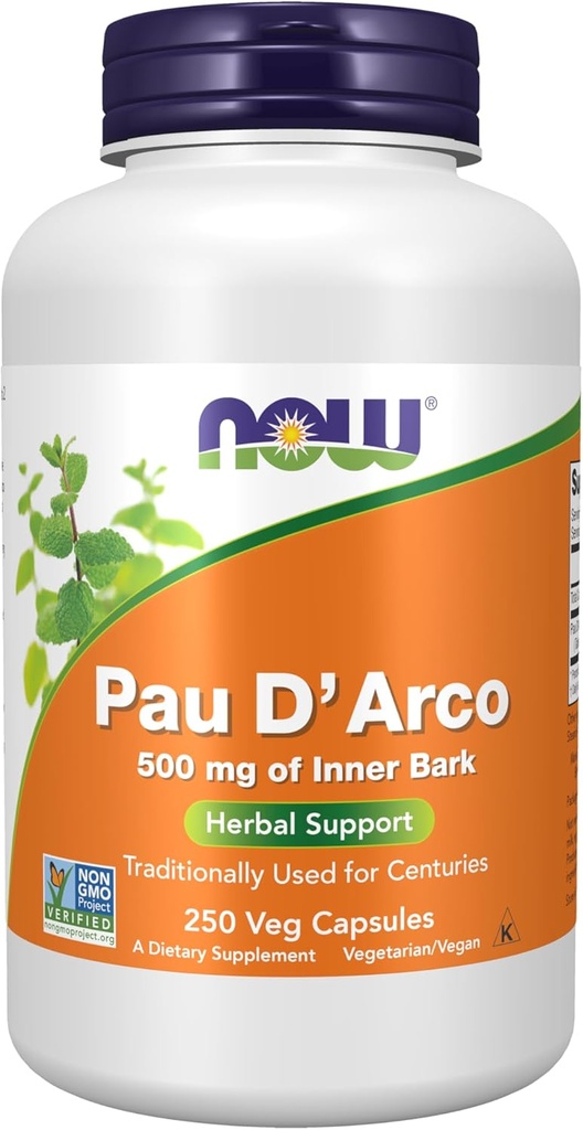 AHORA Suplementos, Pau D'Arco (Tabebuia heptaphylla) 500 mg, Herbal Support, 250 Veg Capsules