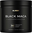 ELMNT 40,000mg 40x Strength Organic Black Maca Root w. Ashwagandha - #1 Highest Potency Black Maca Root Capsules for Men Suplemento 40:1 Extracto - 100% Pure Maca Peruana Maca Powder Pills Gelatinized
