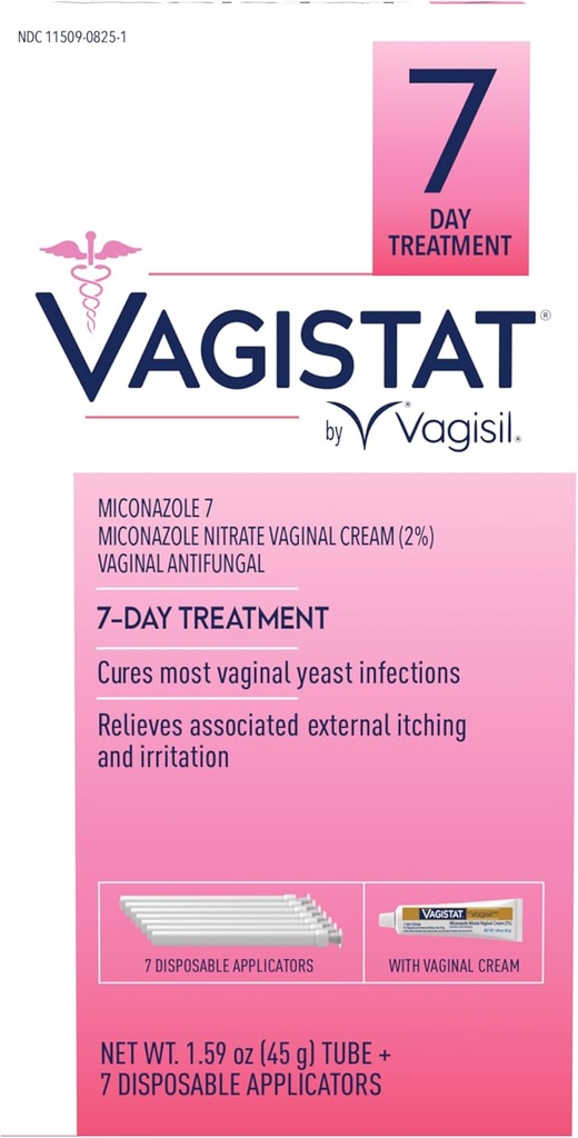 Vagisil Vagistat 7 días Tratamiento de la infección por levaduras para mujeres, ayuda a aliviar la picazón y la irritación externas, contiene 2% Crema de nitrato de miconazol externo &amp; 7 aplicadores desechables (Pack of 1)